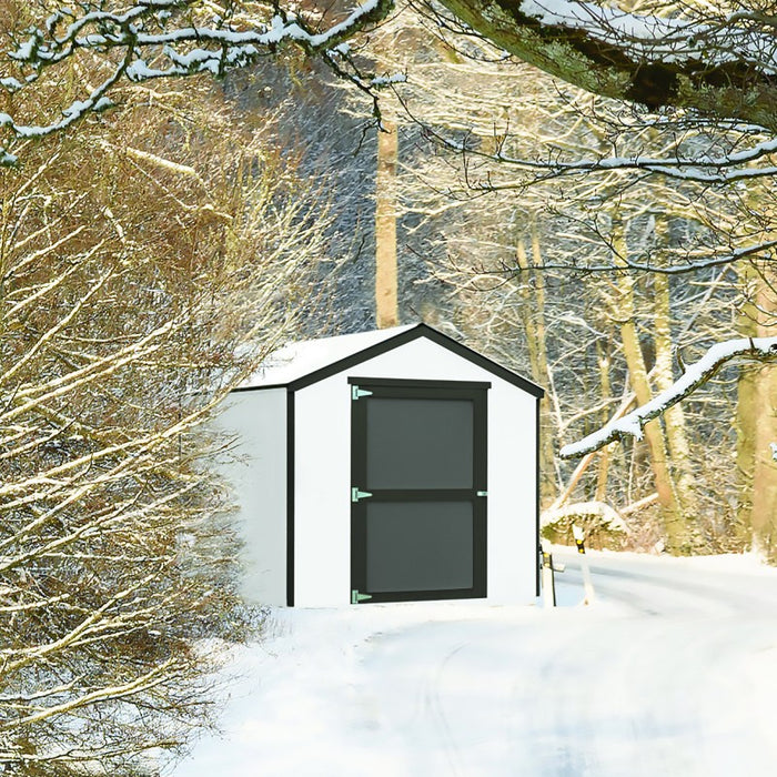 Handy Home Madera 8x8 Shed with Floor in a Winter Landscape