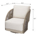 Product sizing chart of Elementi’s Malibu Collection outdoor swivel chair, with dimension labels for width, depth, and height to aid purchase planning.