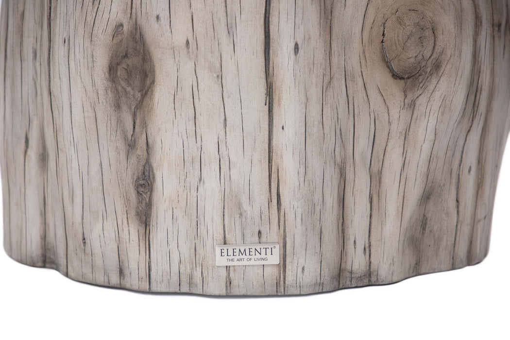 Brand label "Elementi - The Art of Living" on the medium drift wood version of the Elementi Daintree coffee table.