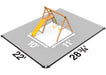 Playstar Mesa Bronze Swing Set layout diagram showing space and clearance dimensions for installation