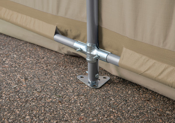 ShelterLogic AutoShelter 10 x 15 ft. portable car shelter with metal pipe frame on concrete floo