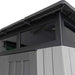 Close-up of the Lifetime Modern Shed's clerestory window and roof corner detail.