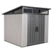 Front view of the Lifetime Modern Shed showing the clerestory windows and 6-panel Craftsman doors.