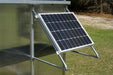Solar panel mounted on greenhouse exterior powering the Riverstone MONT Solar Powered Ventilation System.