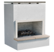 Front view of the Cal Flame Monterey patio fireplace showing stucco texture, trim, and bedrock hearth.