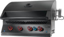 Napoleon Built-In 700 Series Gas Grill with lid open and all burners lit in matte black