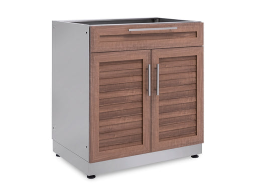 NewAge Classic Series 32 in. Bar Cabinet in Grove finish, front-right angled view with no countertop installed.