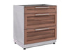 NewAge Classic Series 3-Drawer Cabinet in Grove finish, front-right angled view on a stainless steel base with no countertop installed.
