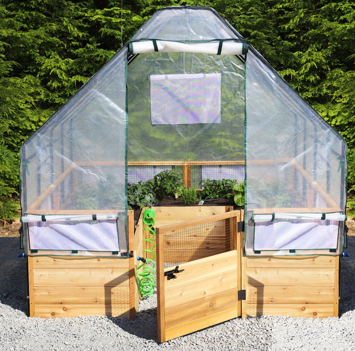 Opened door of Garden In a Box with Greenhouse 8x8 