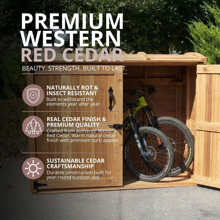 Close-up detail of the Oscar 6x3 waste bin shed's wood paneling and door hardware, showcasing its sturdy construction.