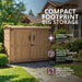 Close-up detail of the Oscar 6x3 waste management shed's wood paneling and door hardware on a waste bin shed.