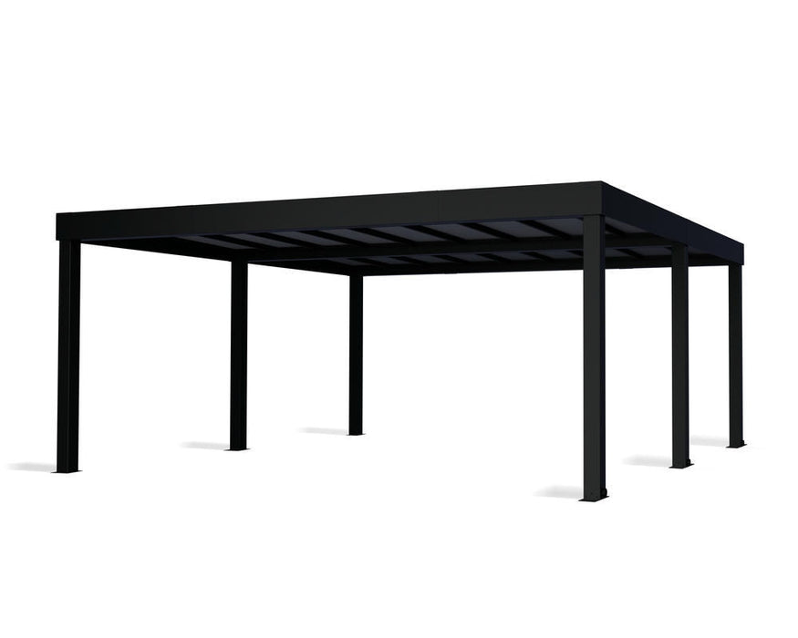Studio cutout image of the Oslo 20x20 carport structure with black aluminum frame