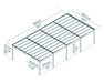 Dimension diagram showing layout, height, width, depth, and post spacing of the Oslo 20x40 carport