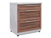 NewAge Classic Series 3-Drawer Cabinet in Grove finish shown with a stainless steel countertop installed, front-right angle.