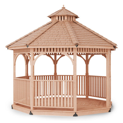 Outdoor Living Today 12-foot Bayside octagon cedar gazebo with vented roof and railings for backyard seating or garden centerpiece