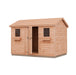 12x8 Outdoor Living Today Cabana Garden Shed made of Western Red Cedar with cedar shingle roof and front double windows