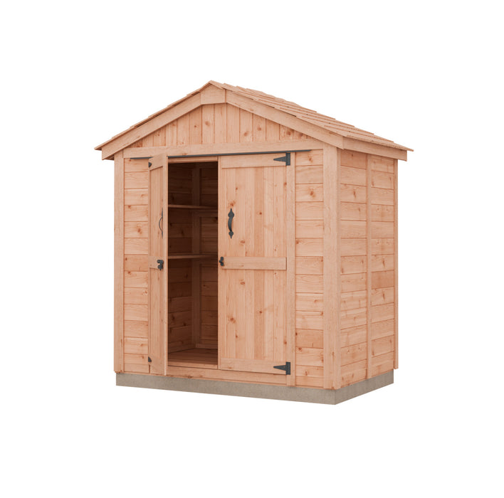 Outdoor Living Today SpaceMaster 6x4 wood storage shed made of western red cedar with double doors and gable roof