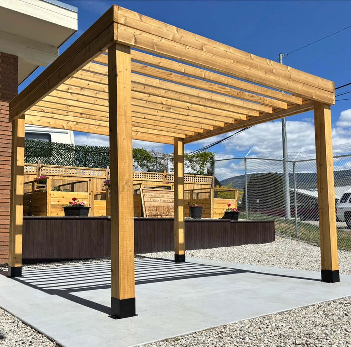 Outdoor Living Today Urban Escape 10x10 pergola showing western red cedar posts and open slat roof