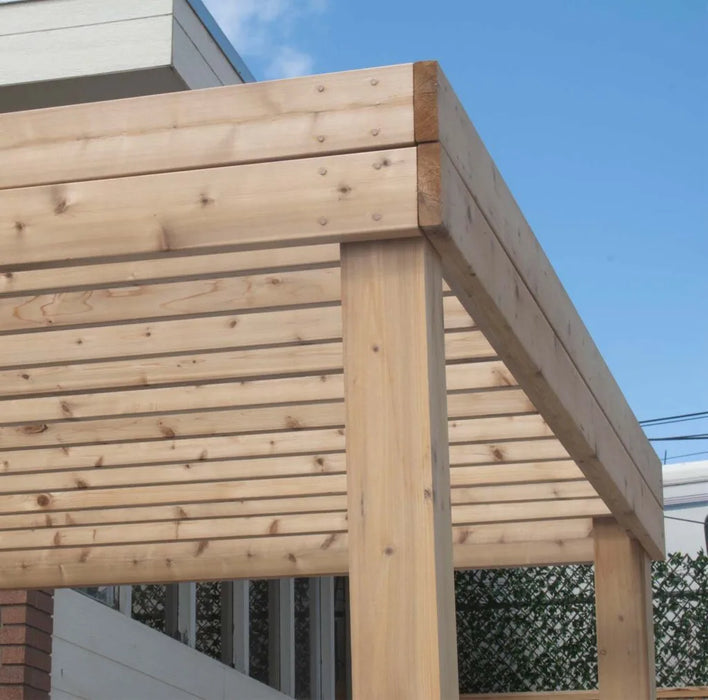 Close-up of Outdoor Living Today Urban Escape pergola cedar beam and post construction