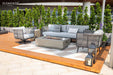 Full outdoor set of Elementi Milano Collection with fire pit.