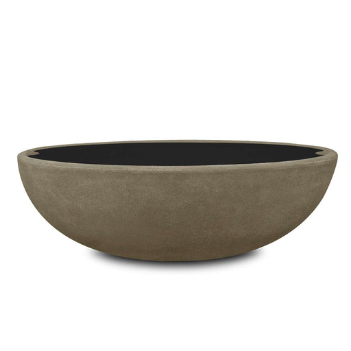 Full view of a modern outdoor fire bowl topped with the Real Flame Riverside Oval Steel Burner Lid