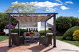 Garden patio setting of the paragon outdoor modena pergola with chairs beneath it