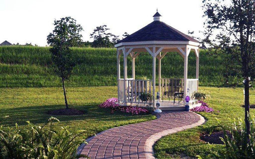 Amish Gazebo-In-A-Box with flowers & chairs