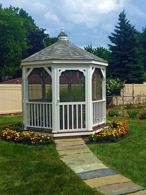 Gazebo-In-A-Box with Floor with flowers & pathway