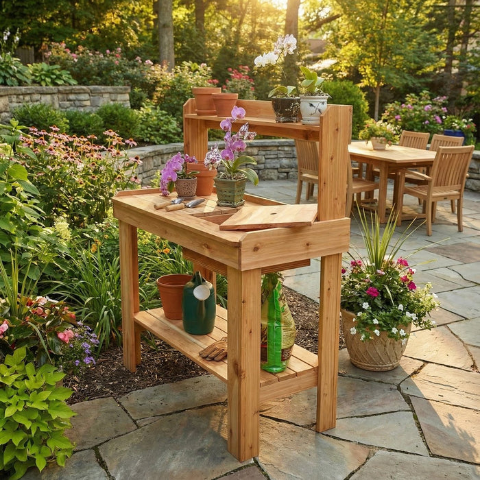 potting bench 4x2 western red cedar - right angle view