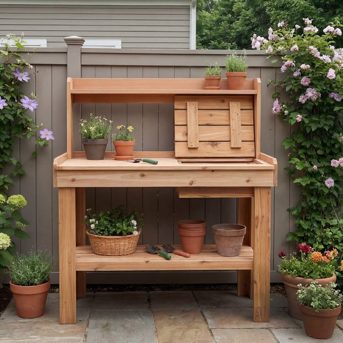 potting bench 4x2 cedar - detail closeup