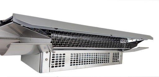 Close-up of Bromic Heating Anti-Nest Screen installed in a Platinum 300 gas heater, protecting the unit from nests and ensuring efficient operation in outdoor settings.