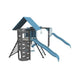 Studio 3D render of the Lifetime playset showing the clubhouse, rock wall tower, slides, and swings, white background.