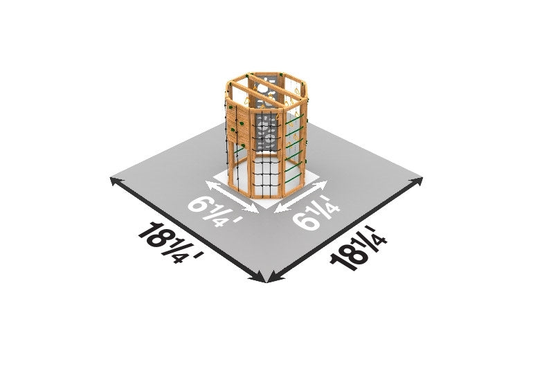 Playstar Cliff-Hanger Bronze compact wooden playset with rock walls, rope ladders, and climbing rings