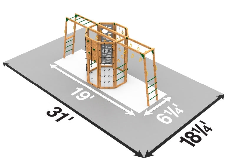 Playstar Cliff-Hanger Silver Playset featuring multi-wall climbing panels, ropes, and gym-style accessories