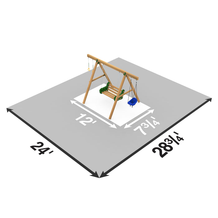 Playstar Horizon Gold Playset area layout showing recommended safety zone measurements