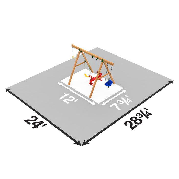 Playstar Horizon Silver Playset layout showing overall dimensions and safe play area