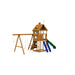 Playstar Legacy Bronze Playset made of wood featuring wave slide, swings, and climbing ladder for outdoor fun