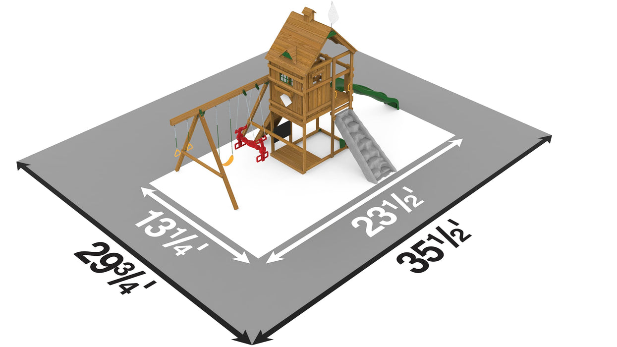 Playstar Legacy Silver Playset top-down layout showing safety zone and installation area measurements
