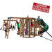 Kids enjoying Playstar Ninja Power Tower Gold playset featuring climbing walls, swings, and spiral slide with lumber note displayed.