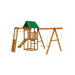 Playstar Plateau Bronze Playset with green wave slide, rock wall, and wooden swing beam for active play.