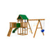 Playstar Plateau Silver backyard swing set with wooden fort tower, green roof, and multi-activity features.