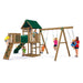 Playstar Plateau Silver Playset with green spiral slide, climbing wall, and red glider swing for outdoor play.