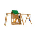 Playstar Summit Bronze Playset with green slide, swings, and climbing wall ideal for kids’ outdoor activities.