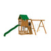 Playstar Summit Silver Playset with green wave slide, climbing wall, and swing set designed for outdoor creative play.