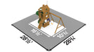 Dimension layout for Playstar Trainer Gold playset showing swing set and deck area measurements