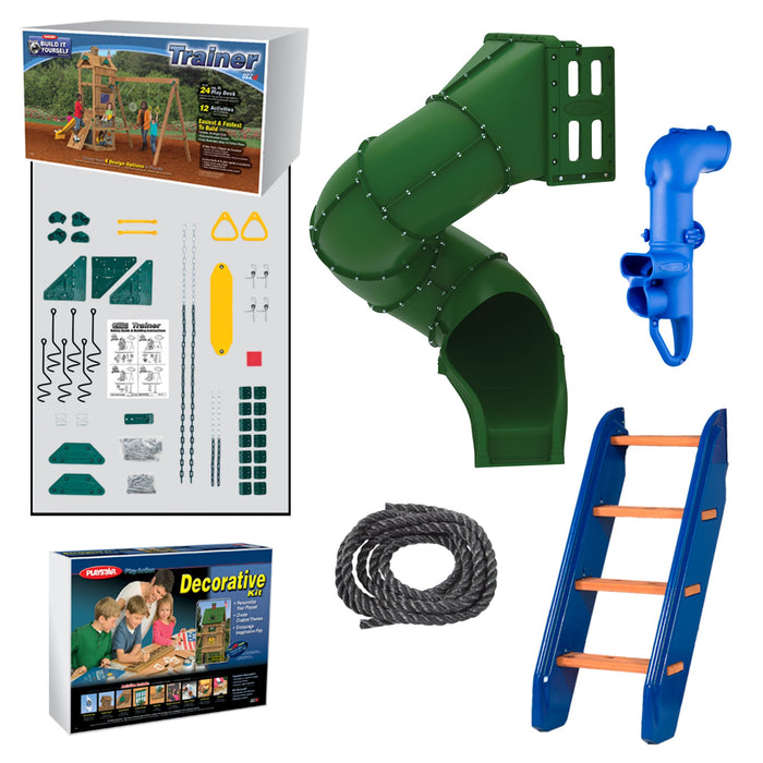 Playstar Trainer Gold Playset kit showing slide, tunnel, ladder, and complete accessory components