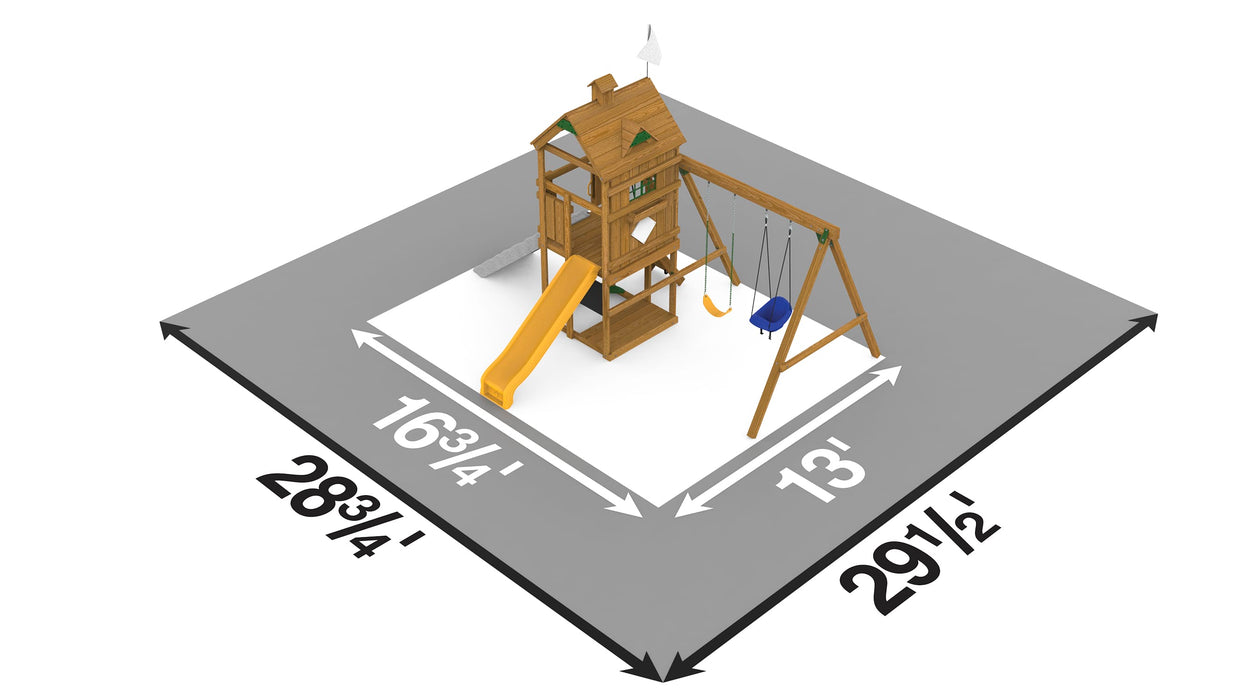 Play area layout with detailed measurements for Playstar Trainer Silver playset setup