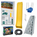 Playstar Trainer Silver Playset kit with yellow slide, rock wall, swings, and hardware components