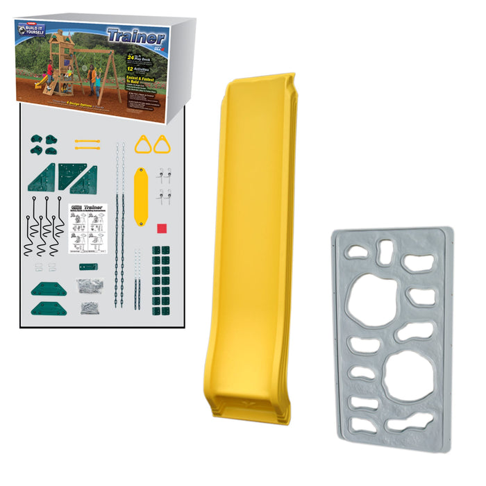 Playstar Trainer Starter build-it-yourself playset kit with yellow slide and hardware components