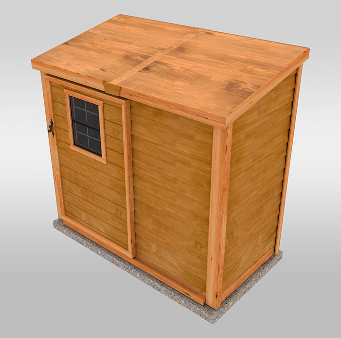 Durable plywood roof on SpaceSaver 8x4 storage shed with front view